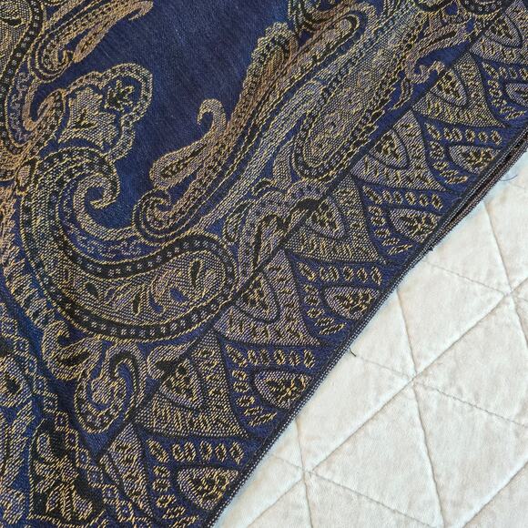Pashmina Cashmere Blend Scarf Wrap Blue Gold Paisley Elegant Tasseled Romantic - Picture 9 of 10